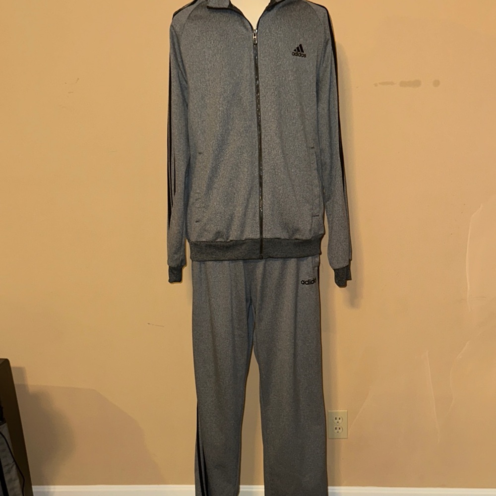 Adidas Men's Gray Joggers with Black Stripes